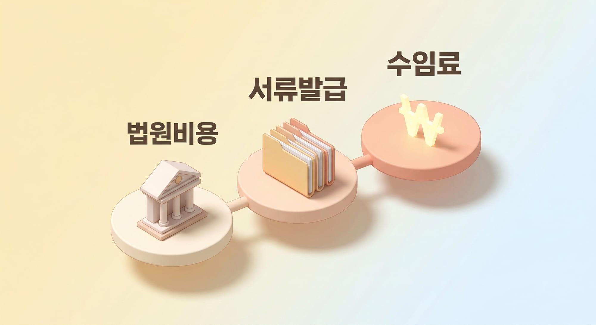 개인회생 비용 3요소 - 법원비용, 서류발급, 수임료 아이소메트릭 도식