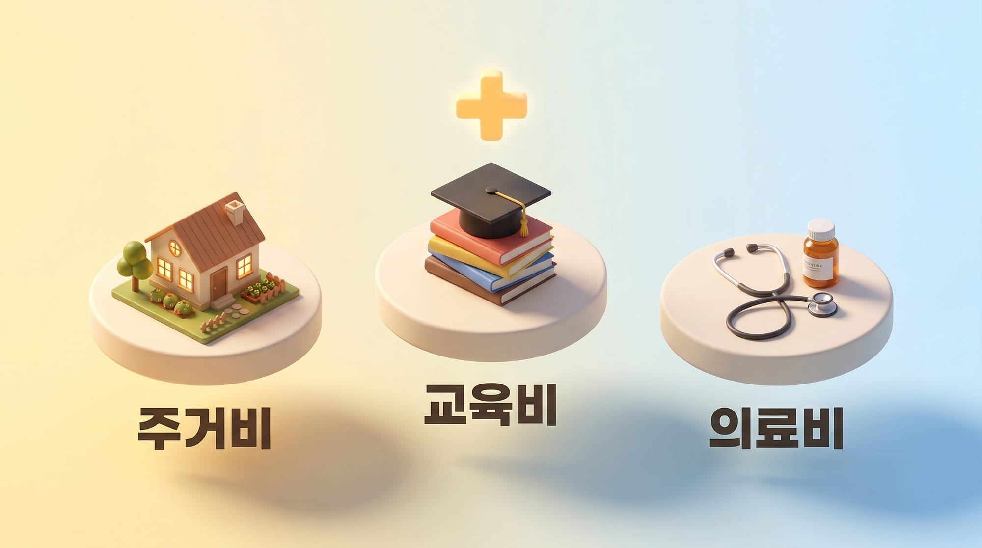 주거비, 교육비, 의료비를 나타내는 3개의 플랫폼 도식