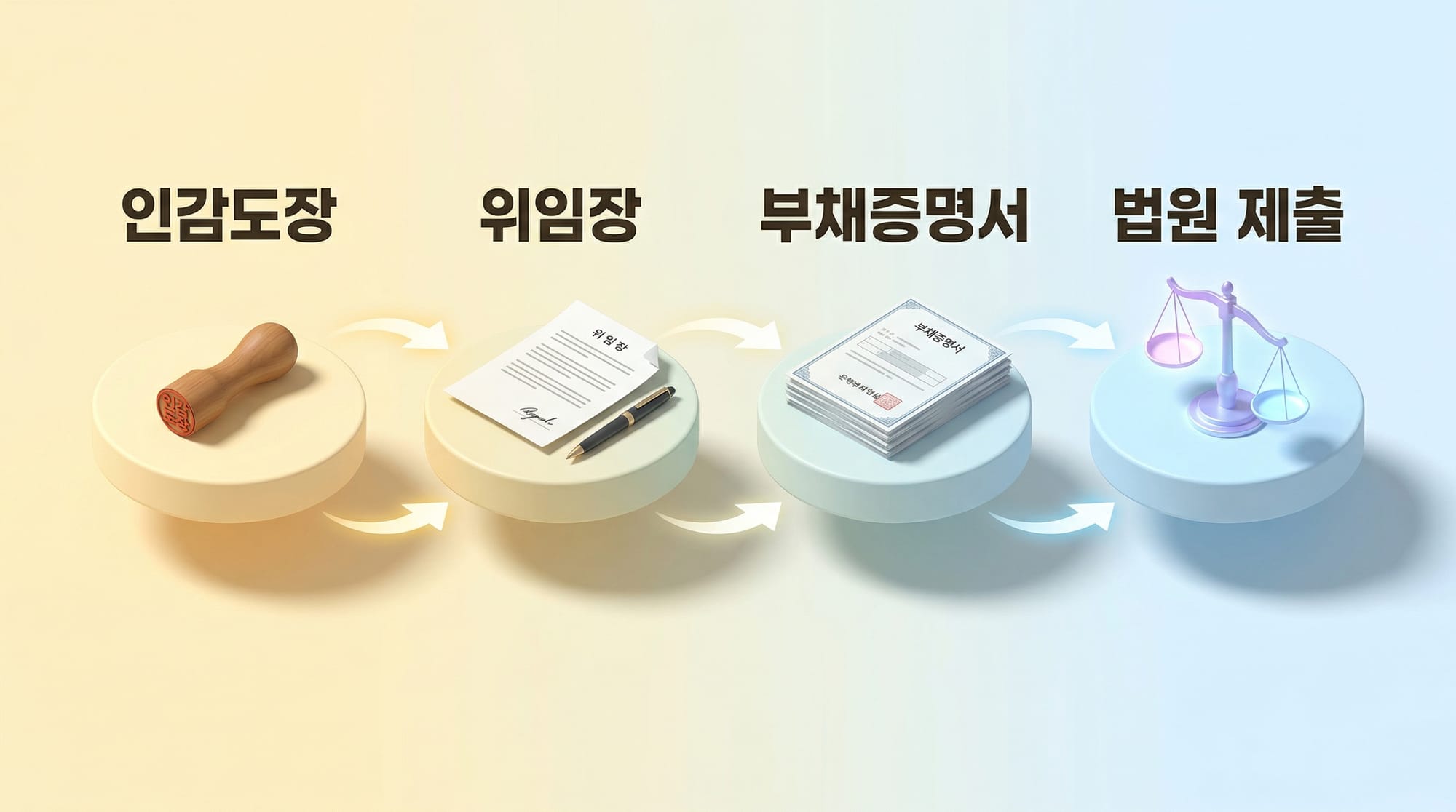 인감도장부터 법원 제출까지의 서류 준비 과정 도식
