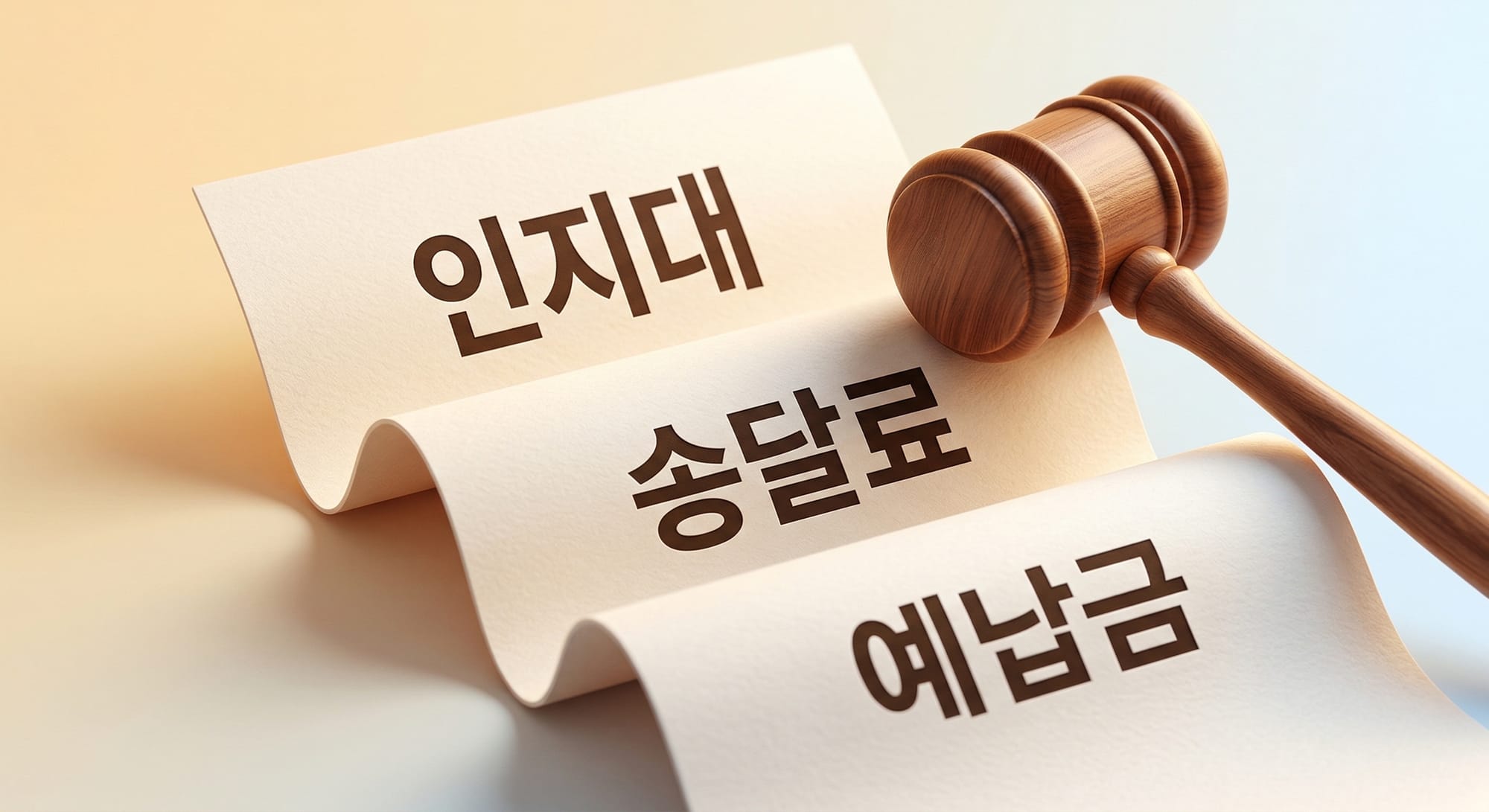 인지대, 송달료, 예납금을 나타내는 법원비용 세부 구조 페이퍼크래프트 일러스트