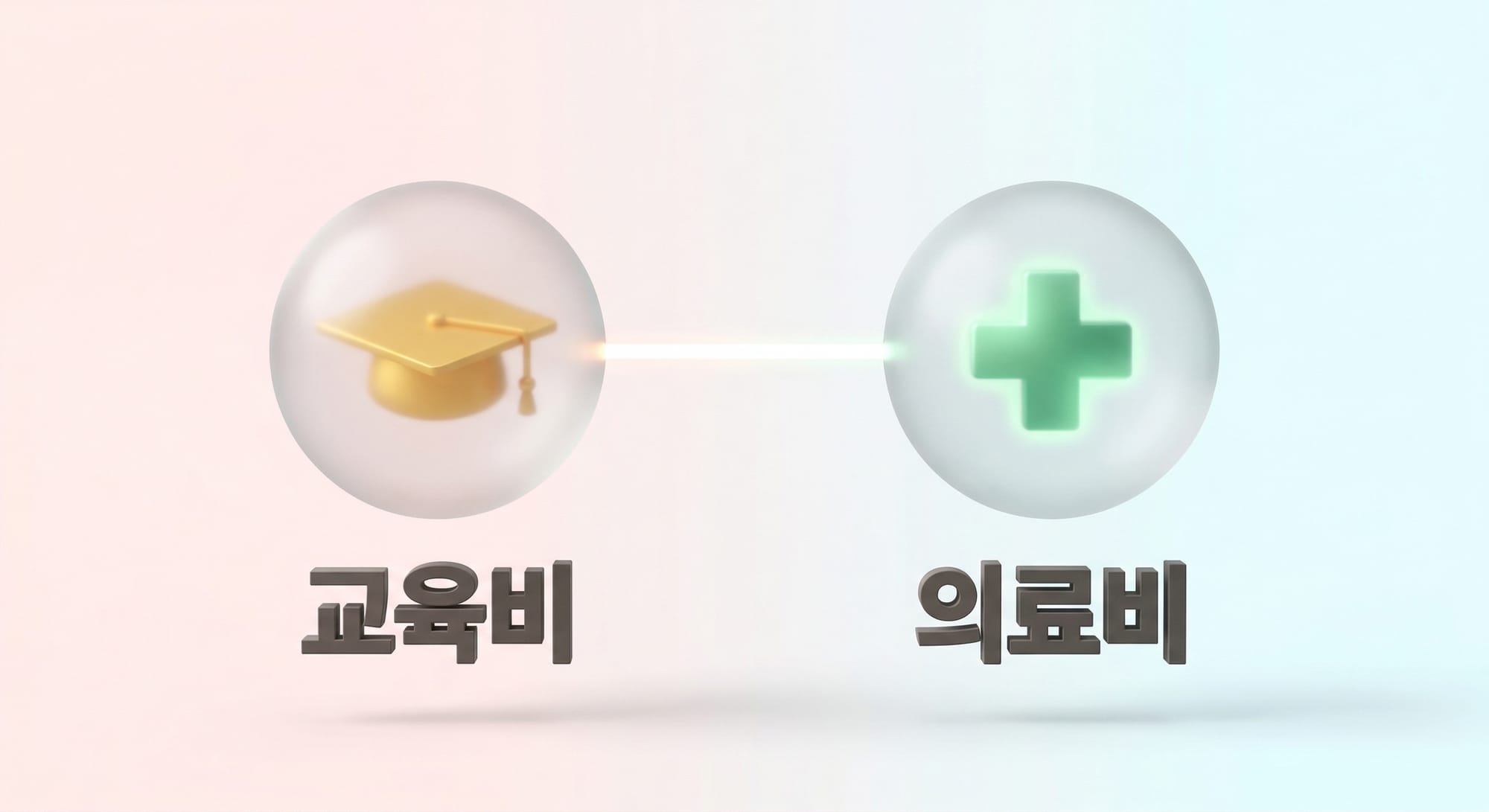 교육비와 의료비 추가 인정 기준을 나타내는 유리 질감의 두 구슬