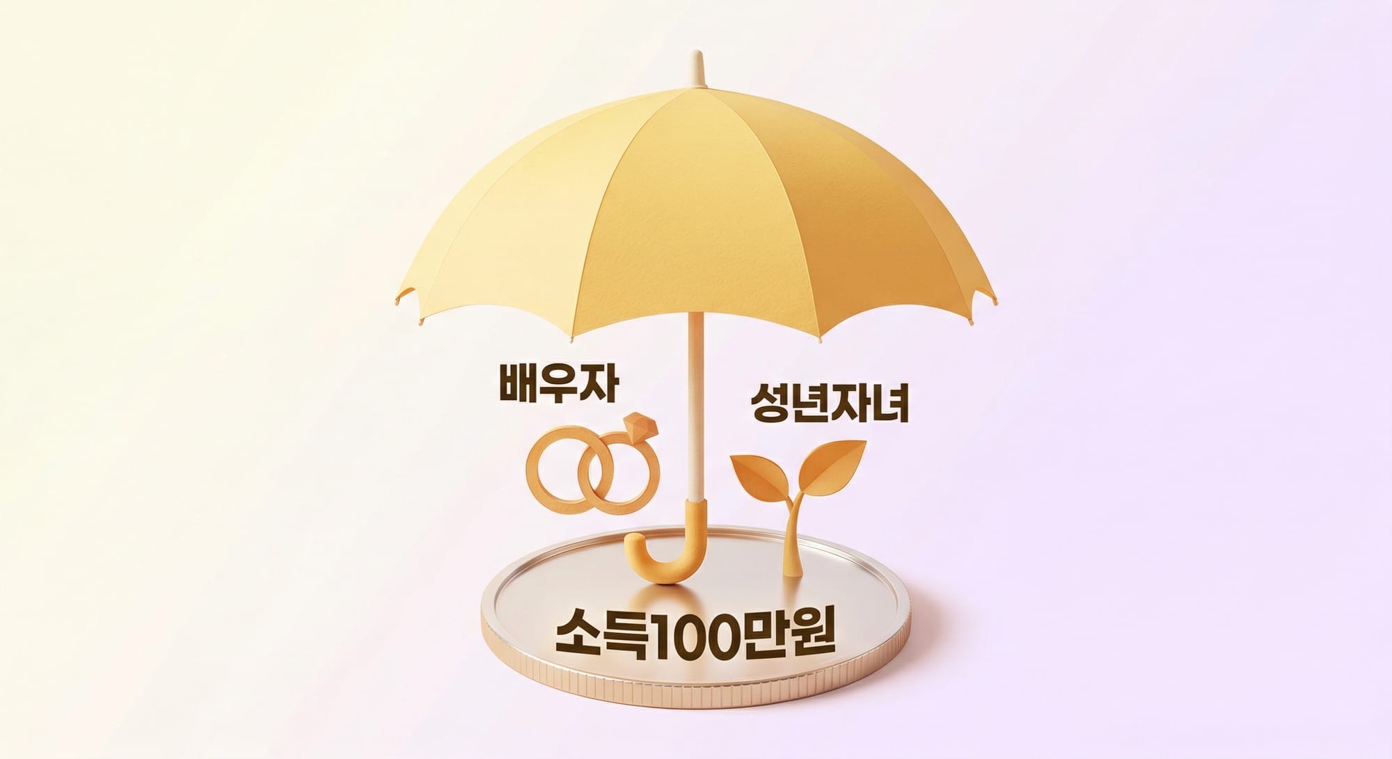소득 100만원 이하의 배우자와 성년 자녀를 보호하는 우산 도식