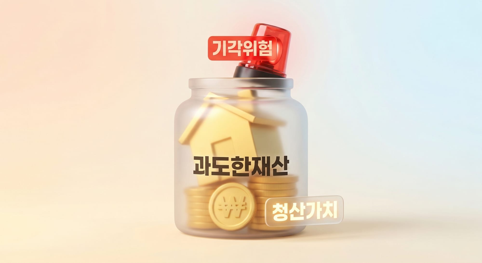 과도한 재산으로 인해 한도를 초과하여 기각 위험 경고가 뜬 투명한 컨테이너