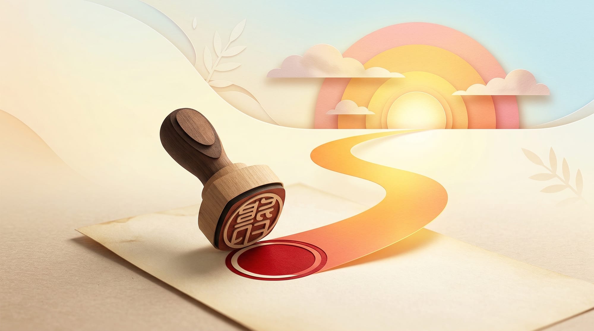 인감도장이 찍힌 자리에서 시작되는 밝은 빛의 길