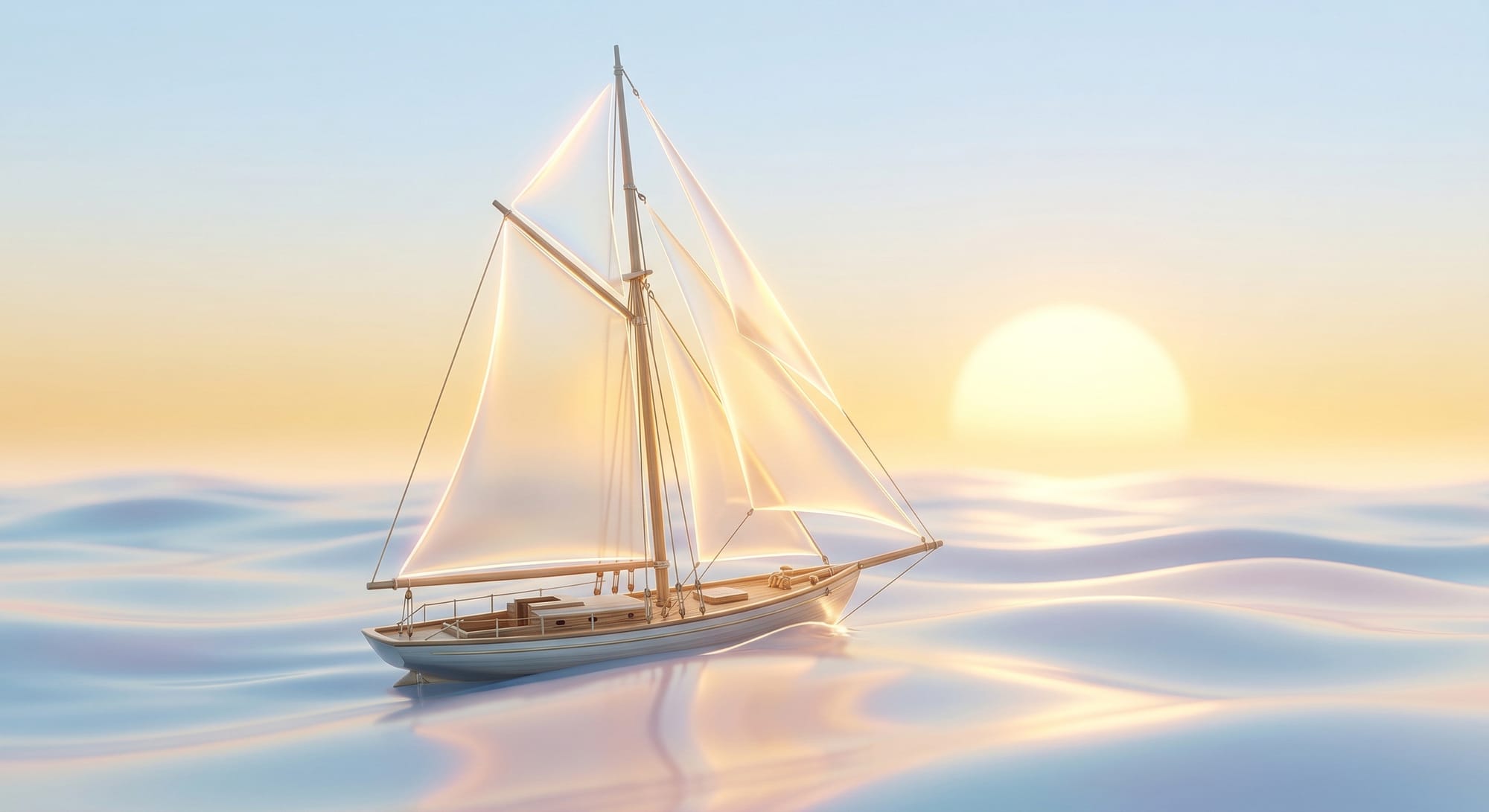 새 출발을 상징하는 희망의 돛단배 3D 일러스트