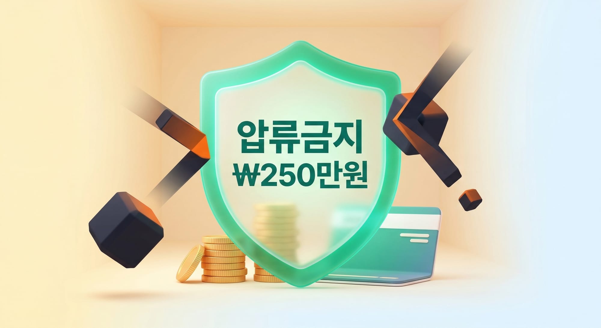 250만원의 압류금지 생계비를 외부의 위협으로부터 안전하게 보호하는 방패 일러스트