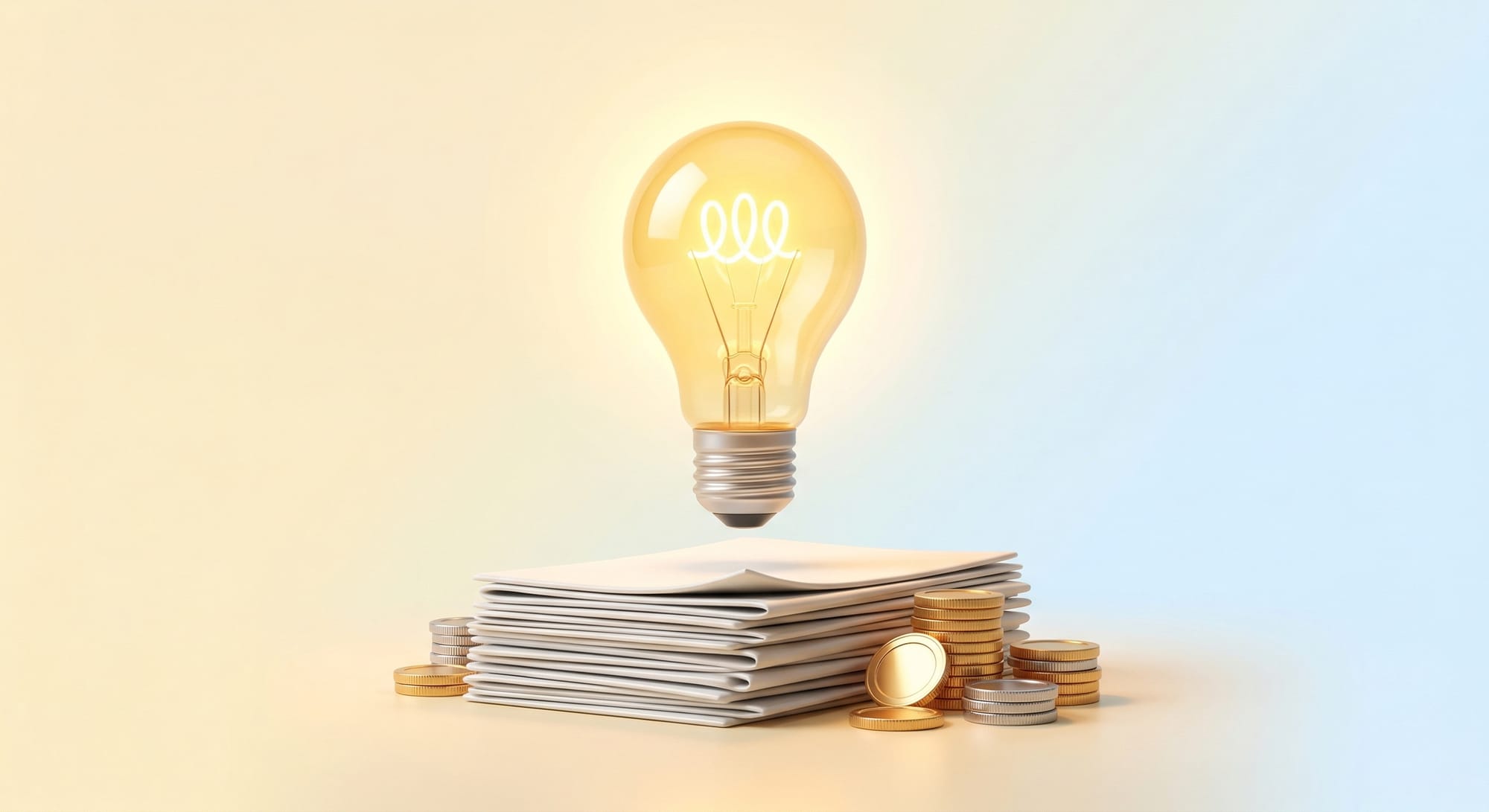 복잡한 개인회생 비용 궁금증이 명쾌하게 해결되는 모습을 상징하는 3D 전구 일러스트
