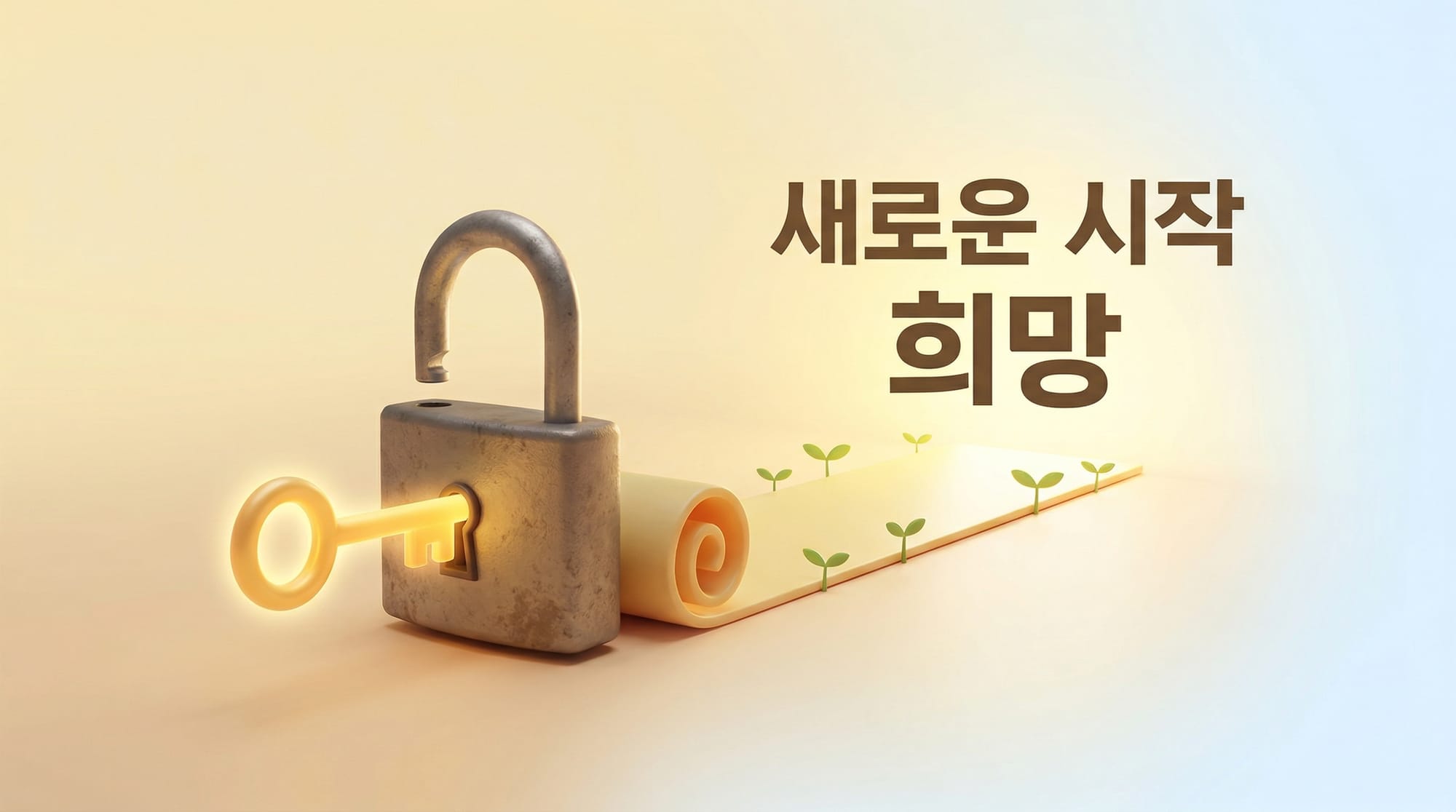 자물쇠가 열리고 새로운 희망의 길로 이어지는 일러스트