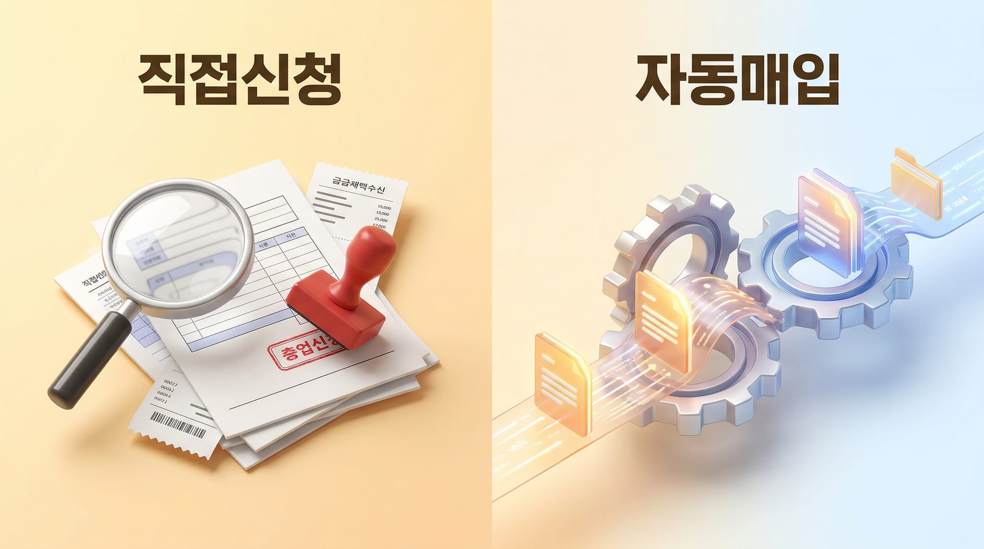 새출발기금 직접신청 vs 새도약기금 자동매입 비교 일러스트
