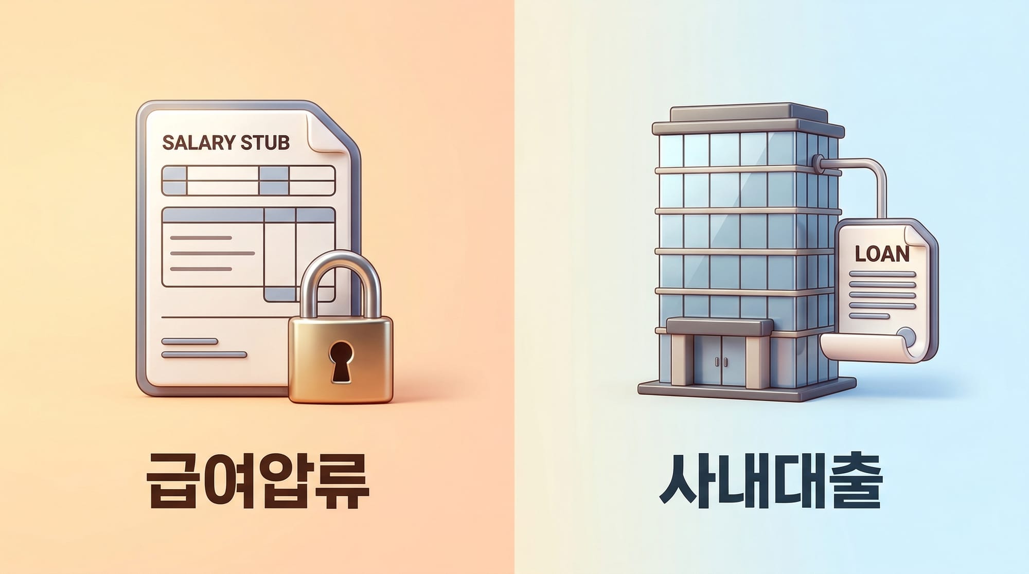 회사 노출 예외 두 가지 — 급여압류와 사내대출 상황 도식