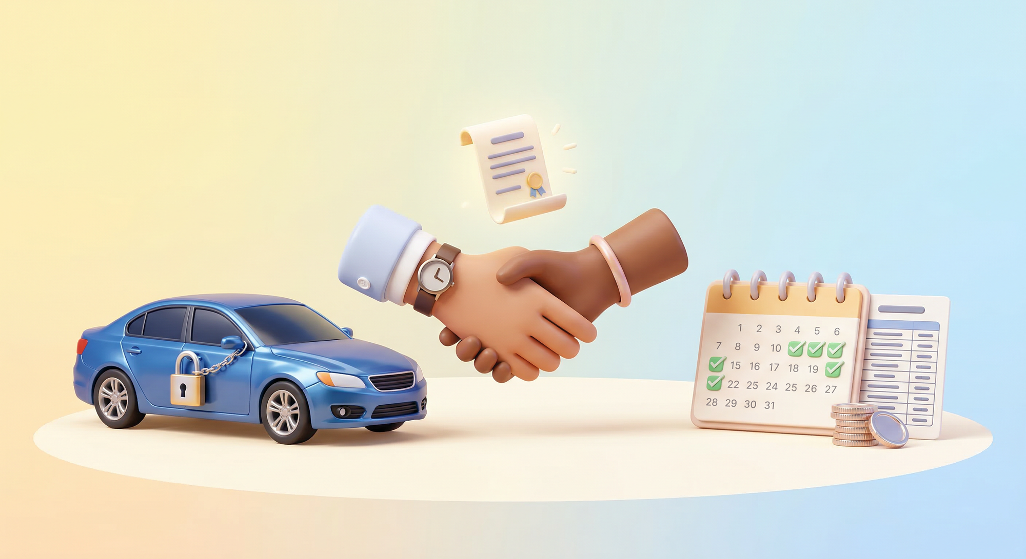 채권자 협의를 통한 차량 유지를 나타내는 3D 일러스트