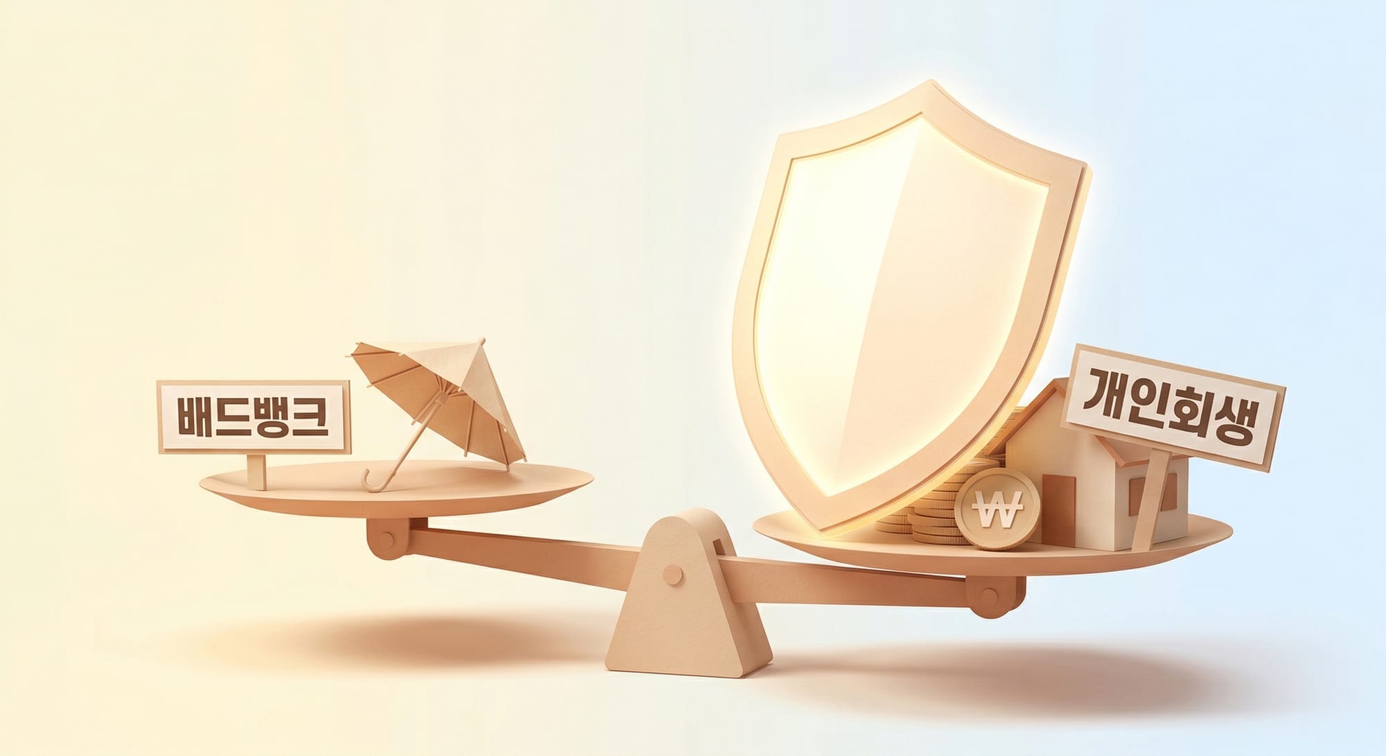 제한적인 배드뱅크와 폭넓은 보호를 제공하는 개인회생의 저울 비교