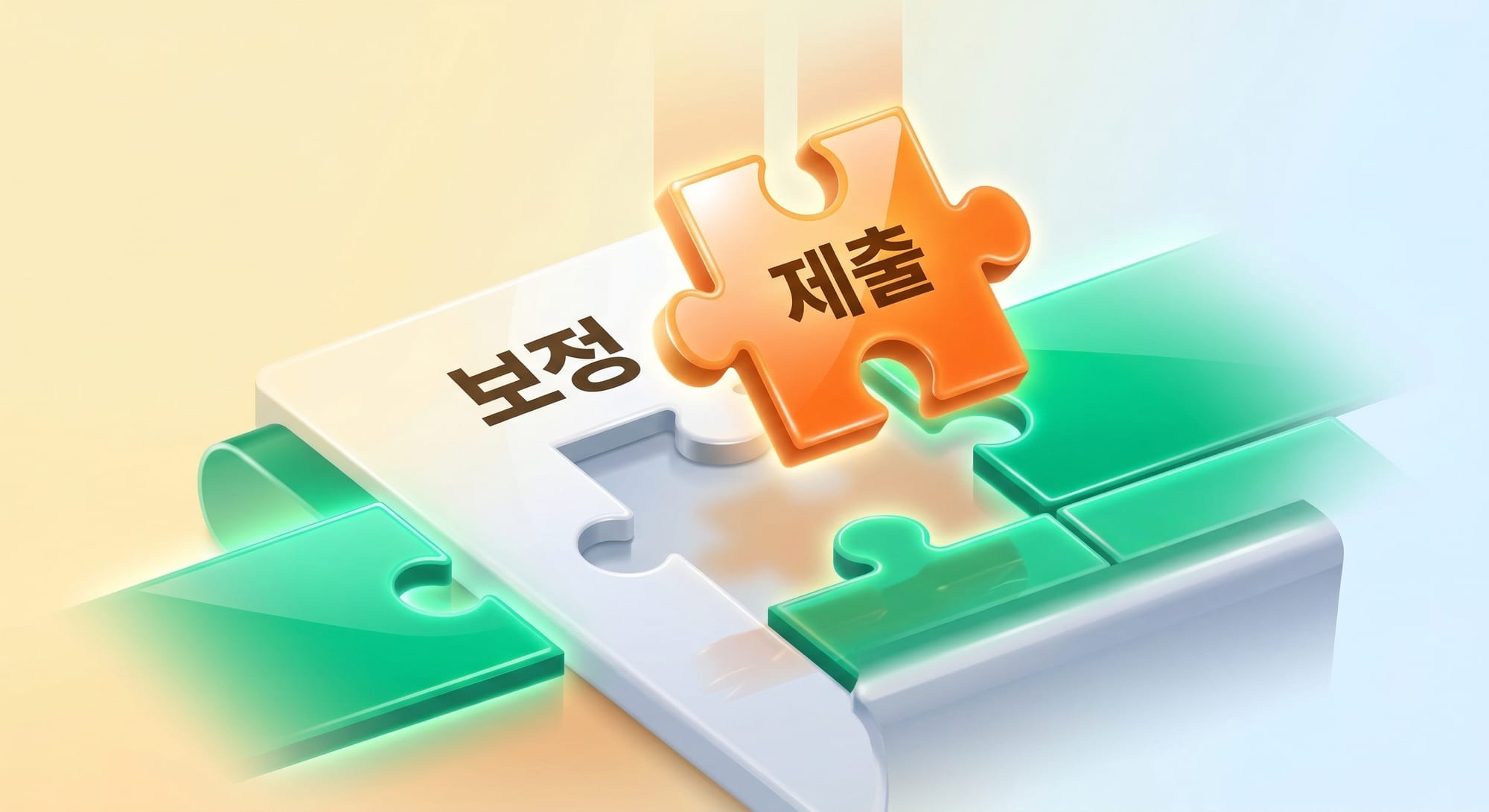 법원 보정 절차 — 서류 보완 제출로 퍼즐을 완성하는 과정 일러스트