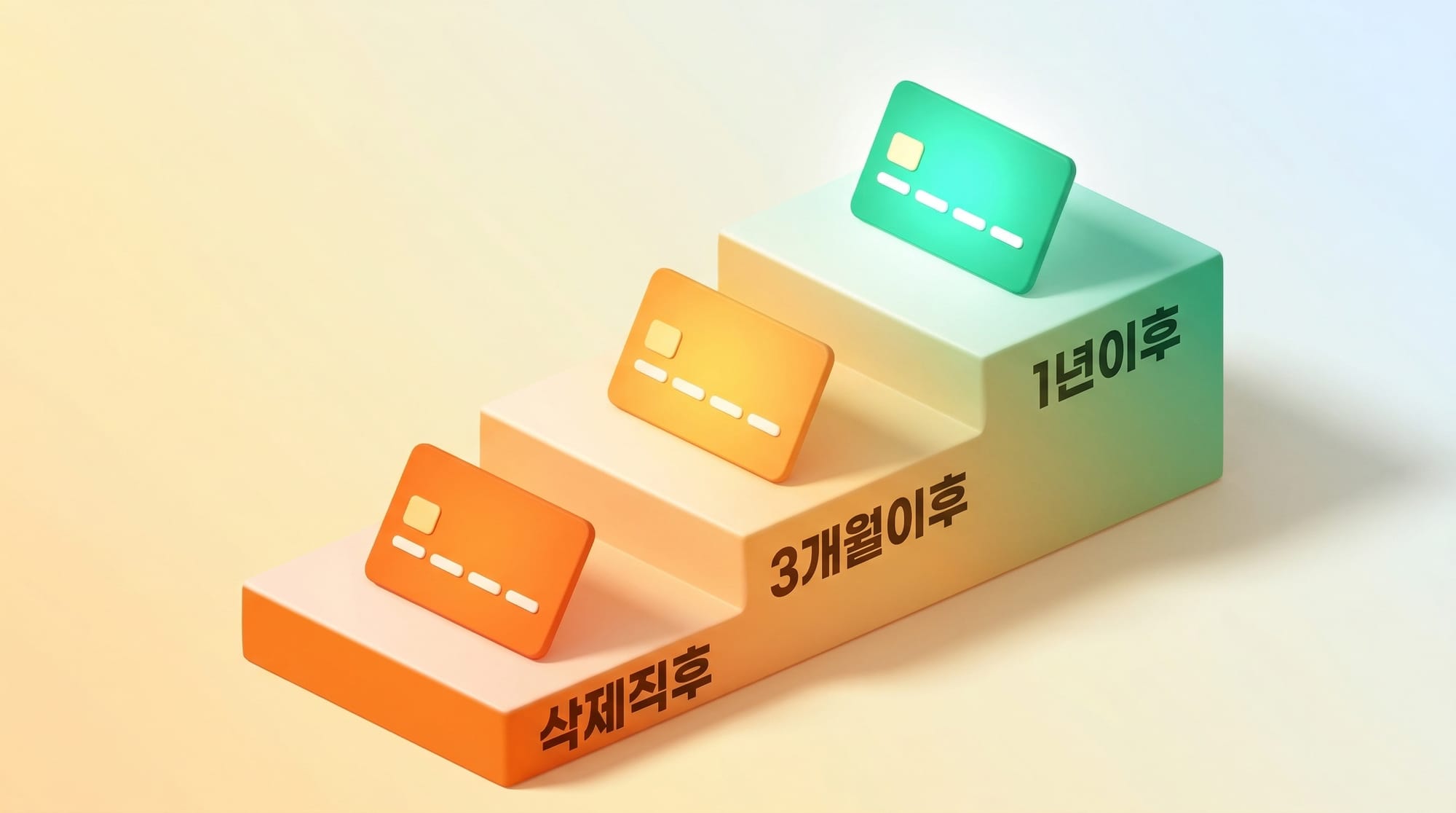 공공정보 삭제 후 시간 경과에 따라 신용카드 발급 가능성이 높아지는 상승형 계단 도식