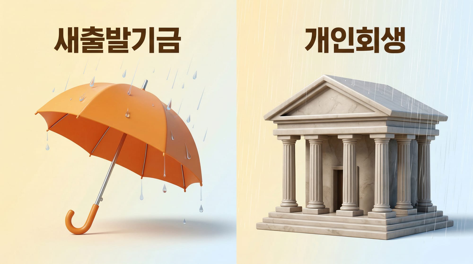 새출발기금 협약 대출 범위 vs 개인회생 모든 채무 비교 일러스트