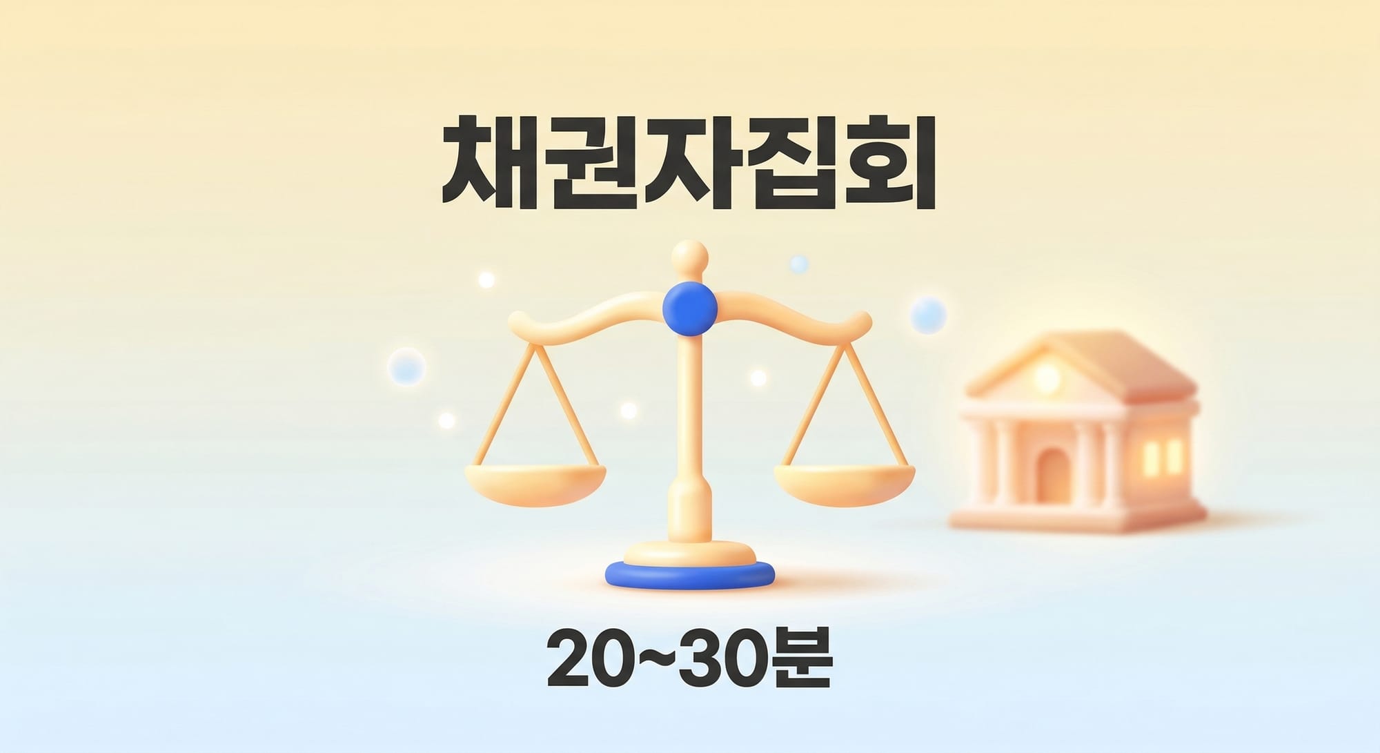 채권자집회는 20~30분의 짧고 평화로운 절차임을 상징하는 저울 일러스트