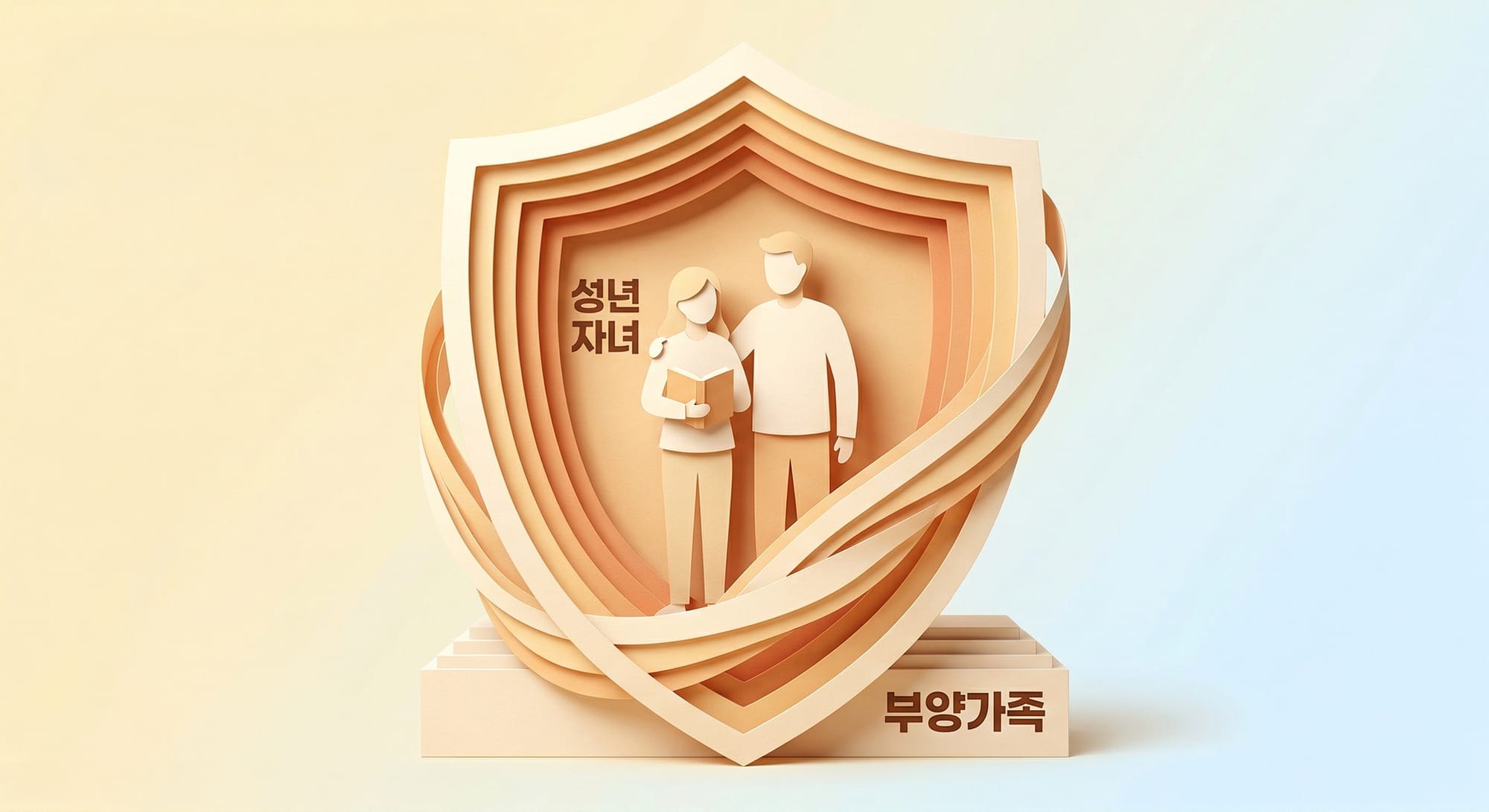 부모와 성년 자녀를 감싸는 보호막 페이퍼 크래프트 일러스트