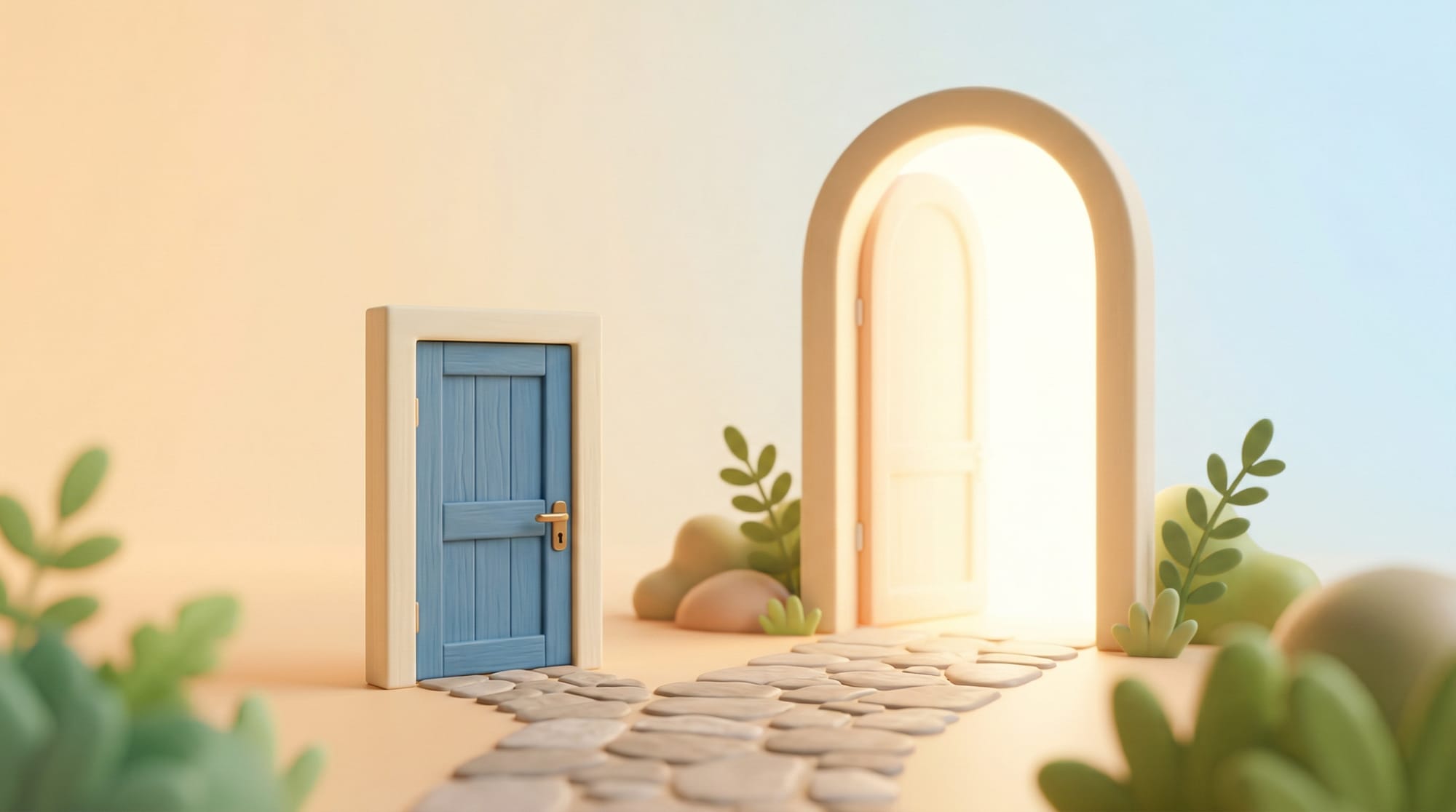 금지명령 기각은 개인회생의 끝이 아님을 상징하는 두 문 일러스트