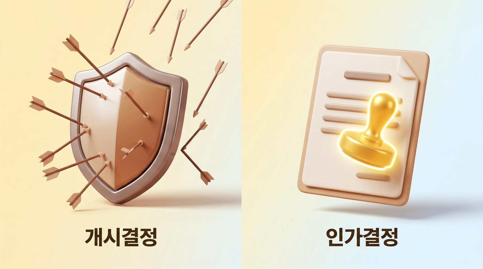 개시결정과 인가결정의 역할 비교 일러스트