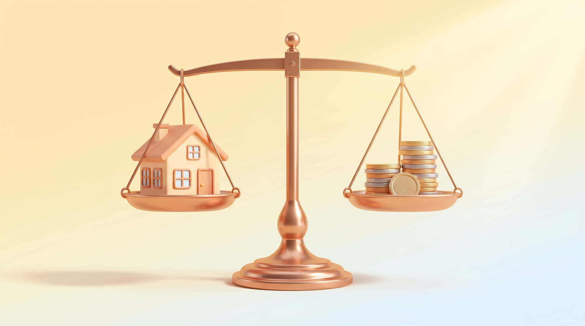 청산가치와 채무의 균형을 보여주는 3D 저울 일러스트